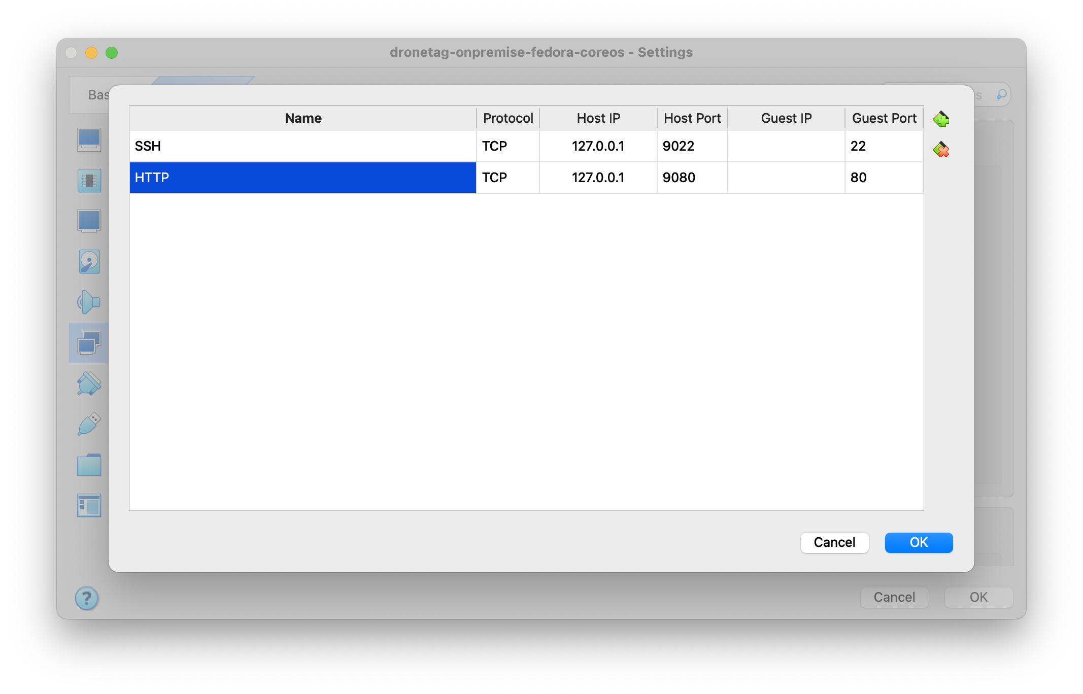 VirtualBox Port Forwarding Window