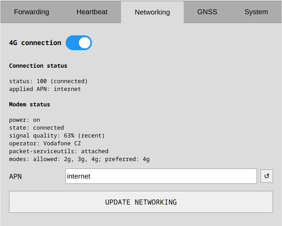 Scout Management LTE Networking Tab