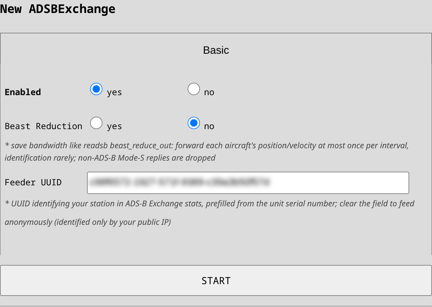 ADSBExchange integration settings