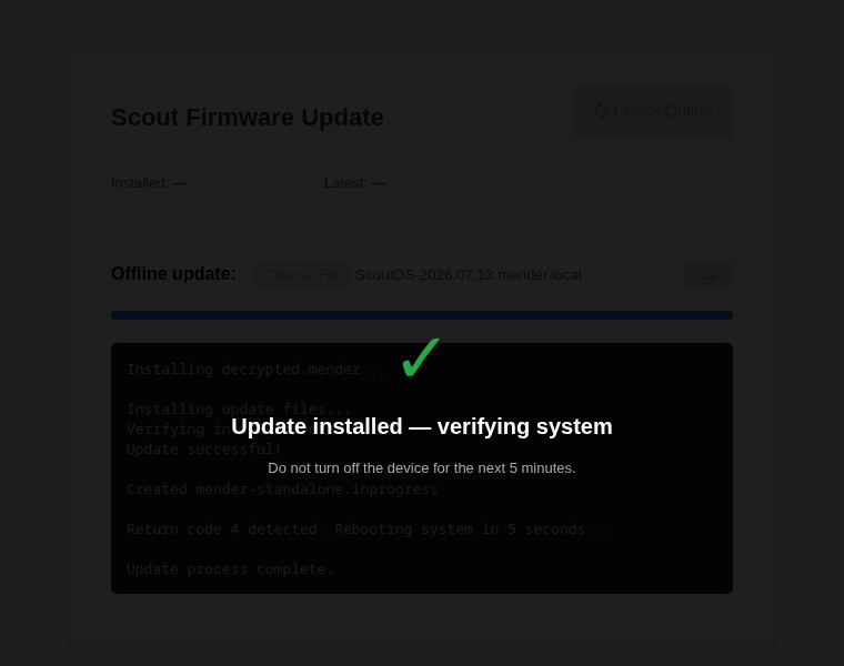 Reboot finished — system verification