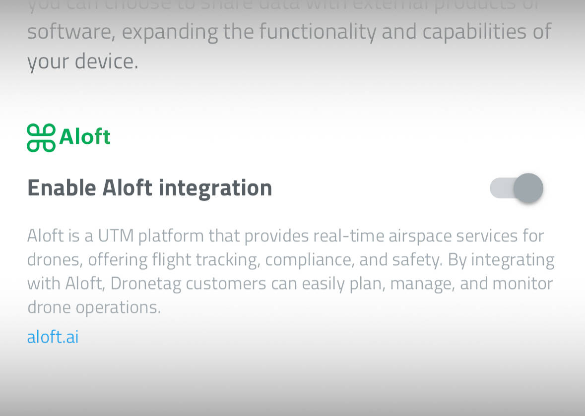 Dronetag App, Integrations screen